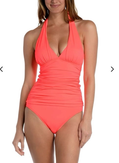 La Blanca NEW Island Goddess Halter Tankini Top - Hot Coral Size 12