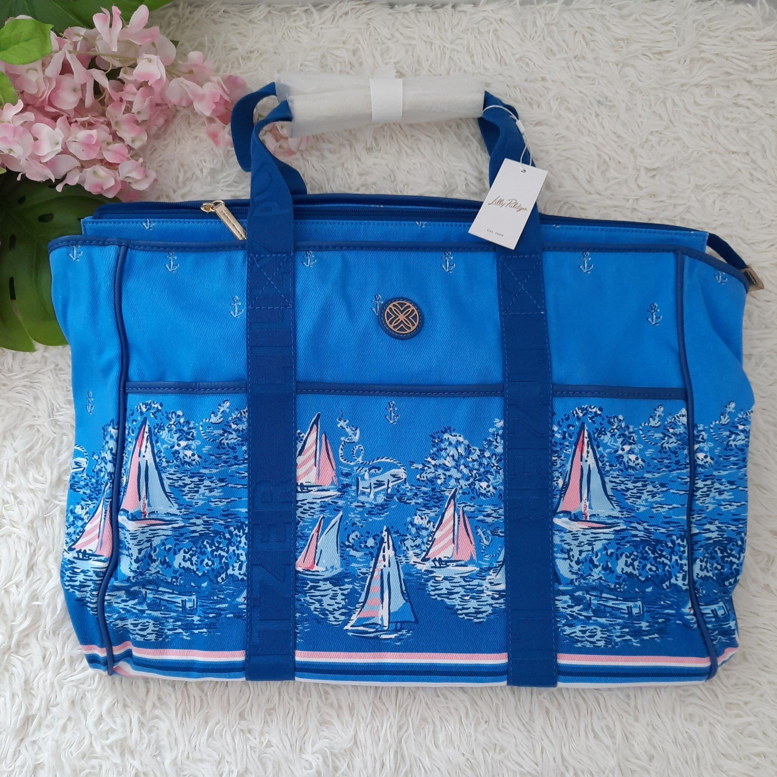 NEW Lilly Pulitzer Sailboat Tote Bag - Trystin Oversized Canvas Tote