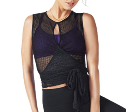 Fabletics Soledad Black Lace Wrap-Around Keyhole Front Tank Top Size Medium