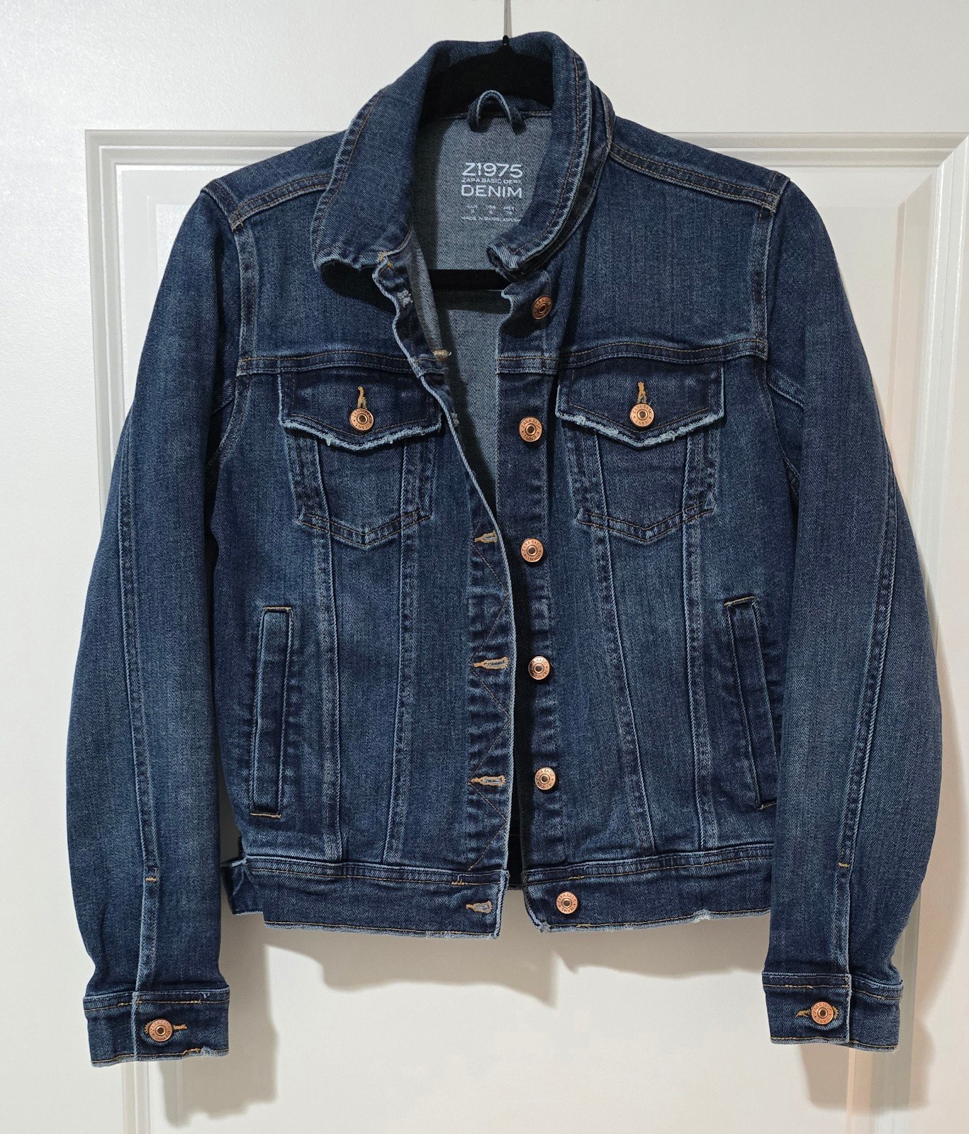 ZARA Z1975 Denim Jacket Classic Jean Jacket Dark Wash Casual Fitted Size S