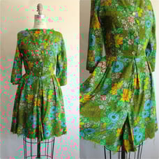 Vintage 1960s Jumpsuit, Rosa Ray Floral Print Cutoff Shorts Romper, Flower Power
