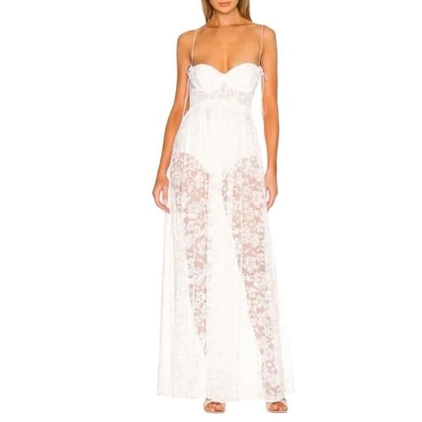 For Love & Lemons Lorena Maxi Dress White Lace Medium NEW MSRP 266