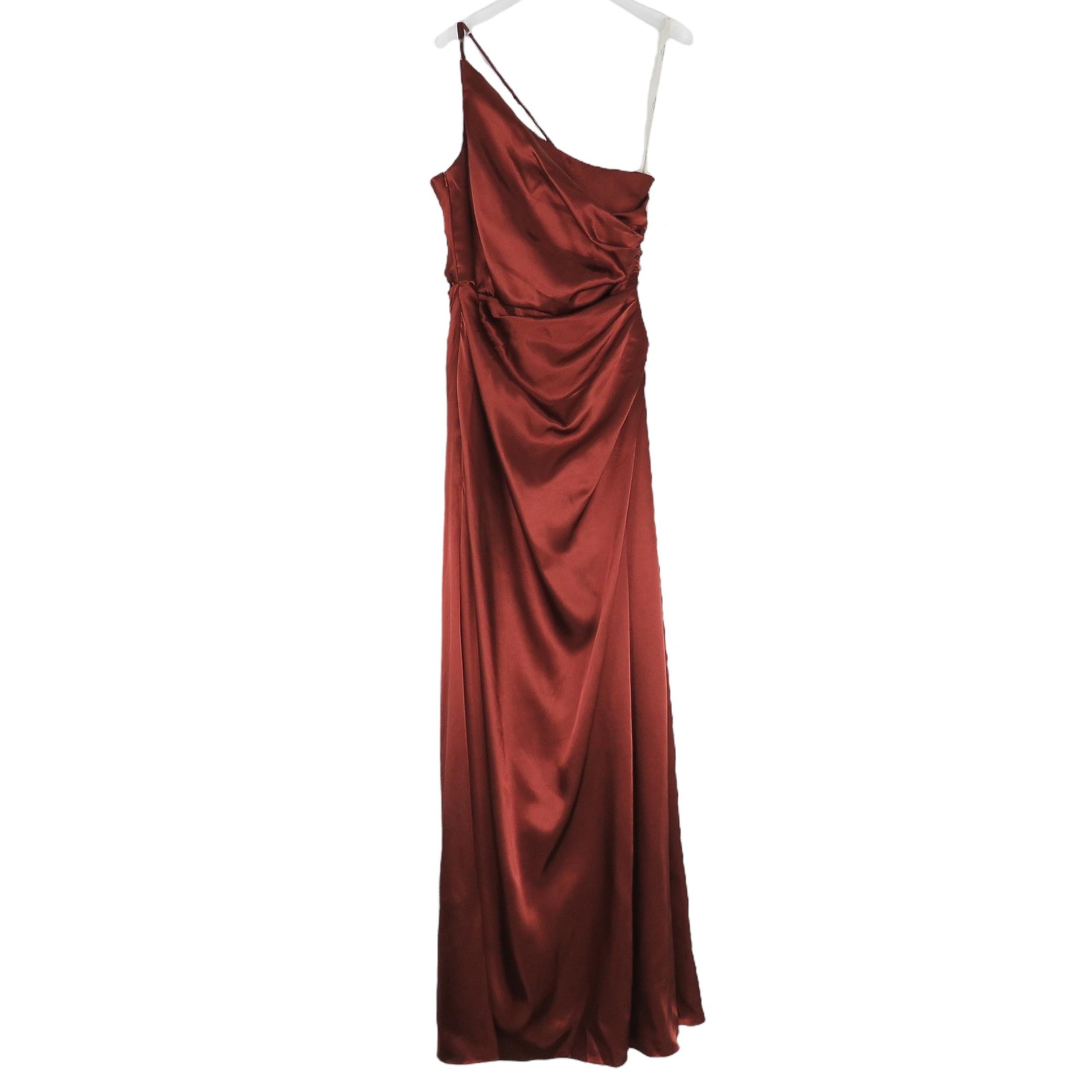 David's Bridal Galina Charmeuse Draped One-Shoulder Bridesmaid Dress 4 Cinnamon