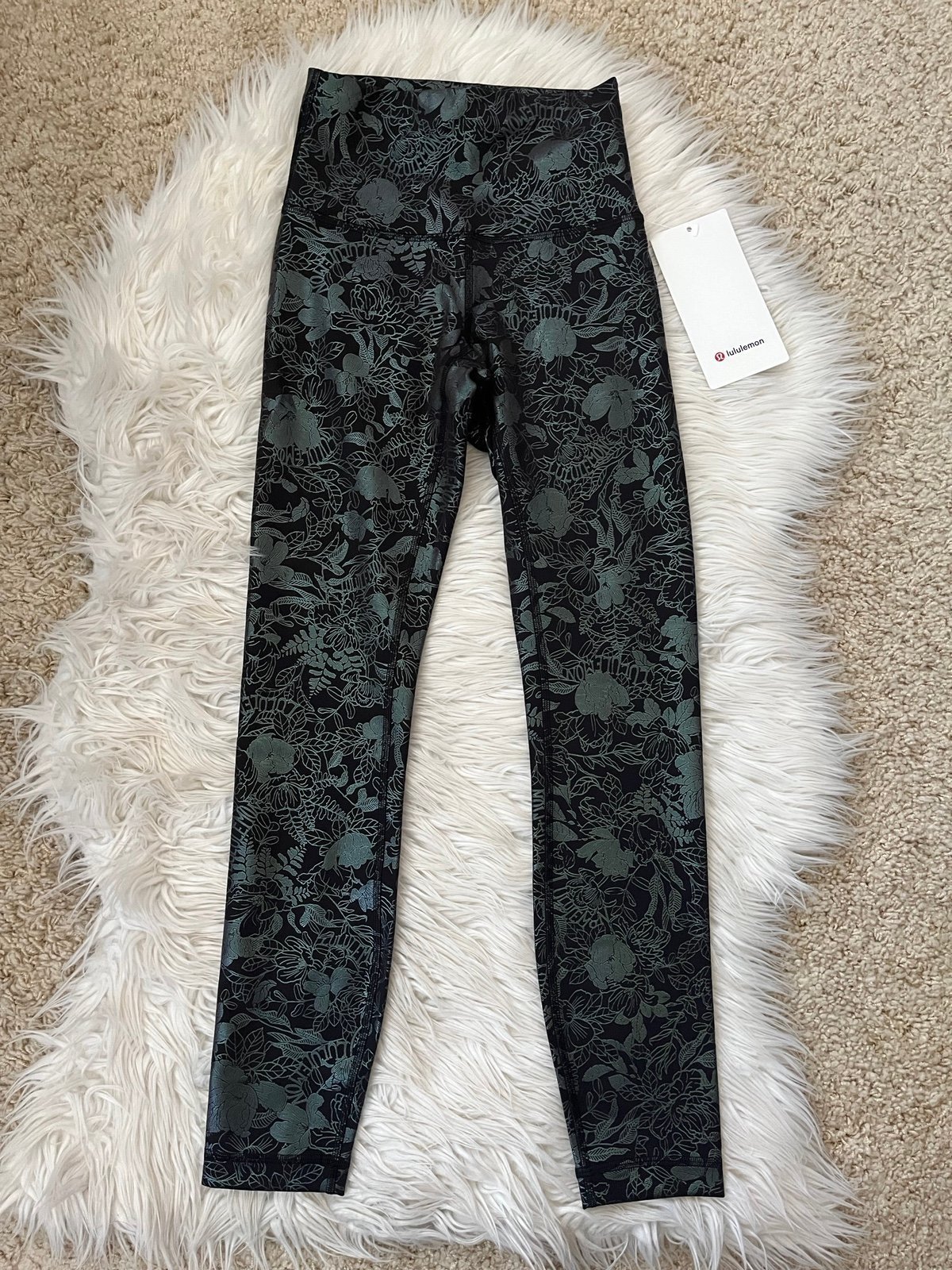 {Lululemon} Wunder Train High-Rise Tight 25 Logo Flourish Black Iridescent Foil