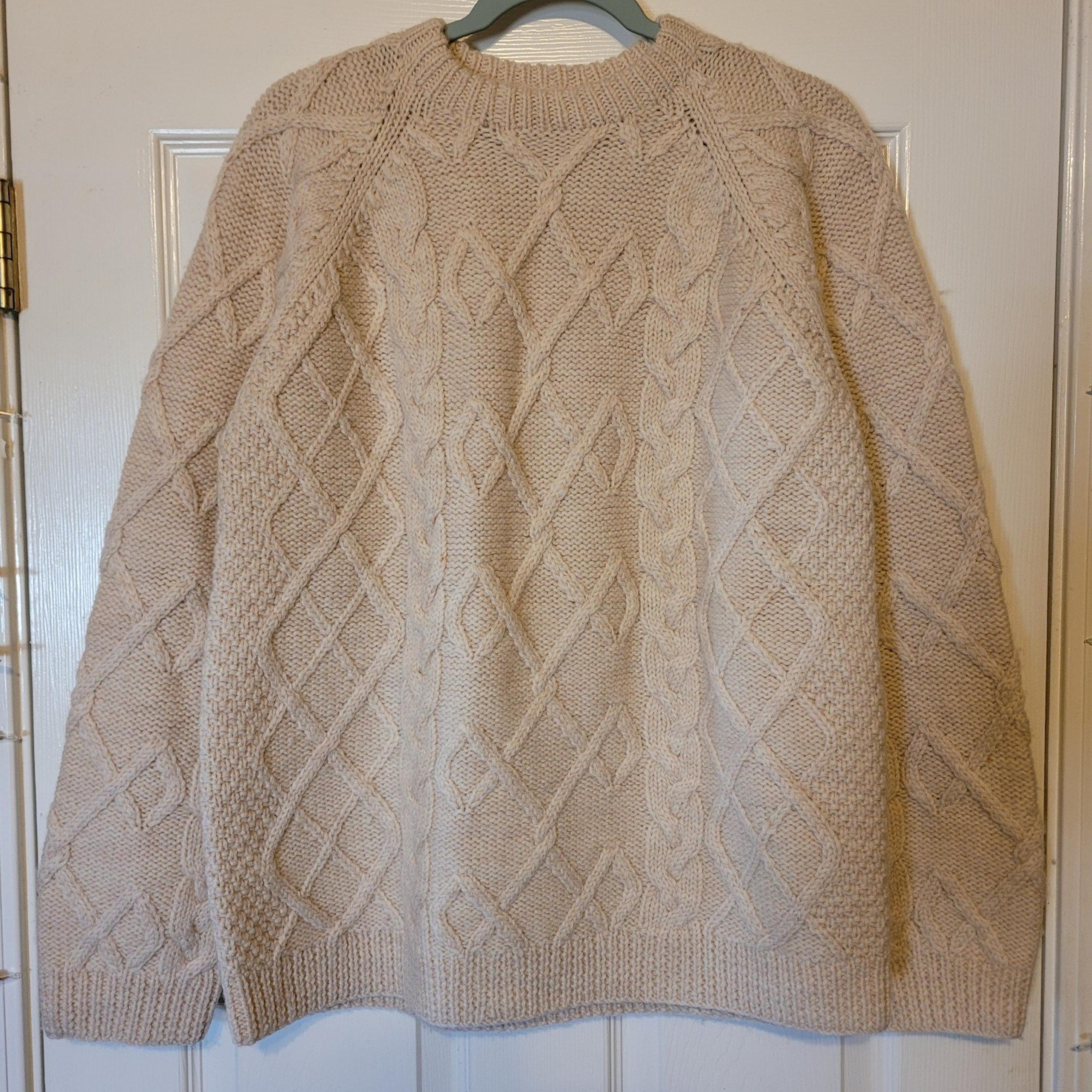 Vintage Fisherman Sweater Duluth Trading Co Shetland Wool Mens Size M Knit Cream