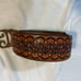 Vintage Tooled Leather Belt with Ornate Floral Pattern and Bronze Buckle