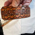 Vintage Tooled Leather Belt with Ornate Floral Pattern and Bronze Buckle