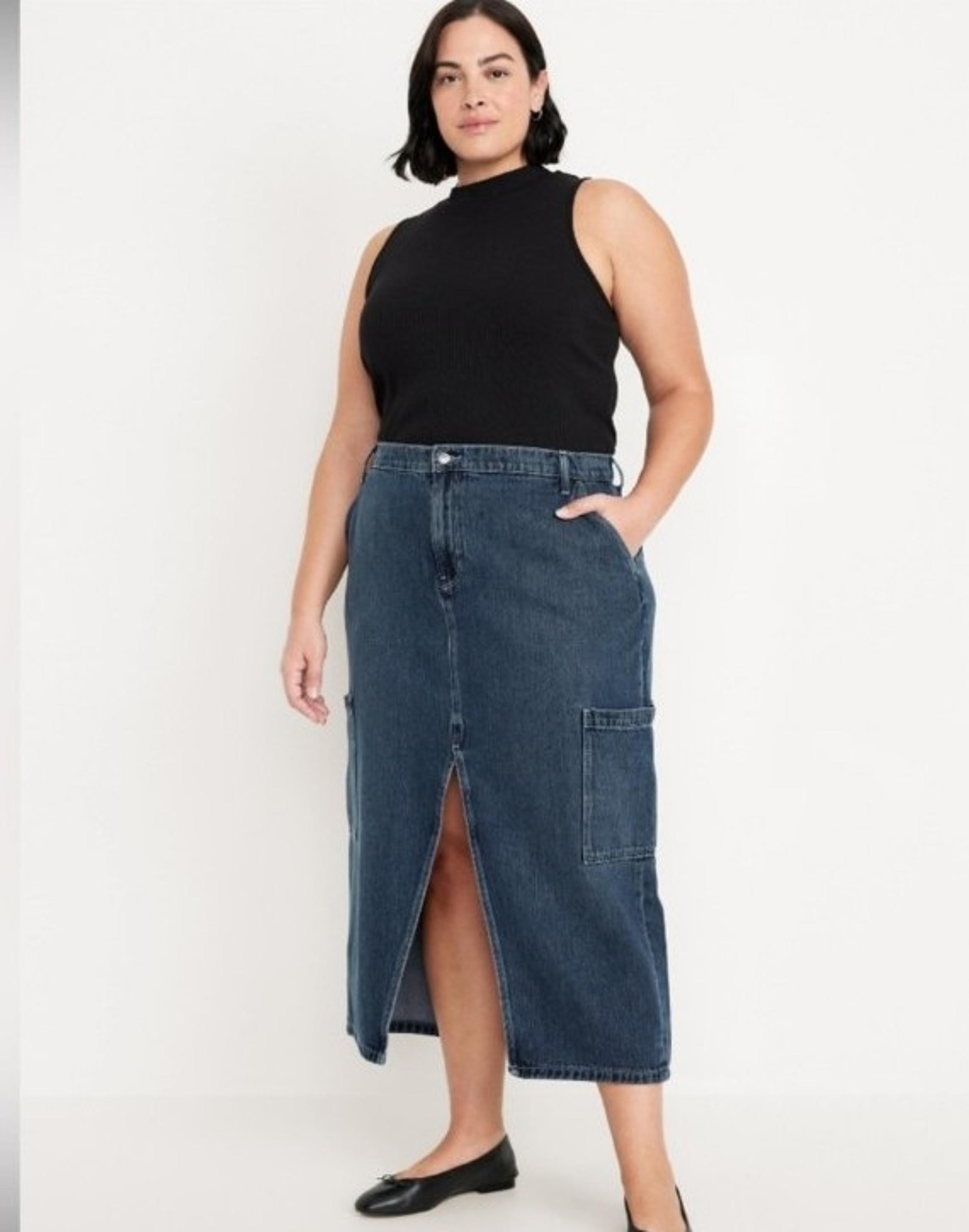 Old Navy Denim Cargo Midi Skirt 26W NWT