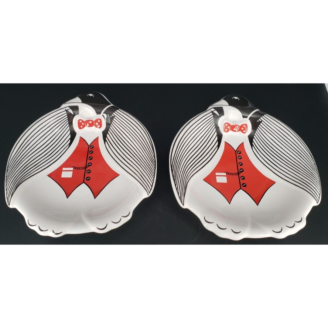 Vintage Waechtersbach Germany Dapper Penguin In Tux Set Of 2 Plates