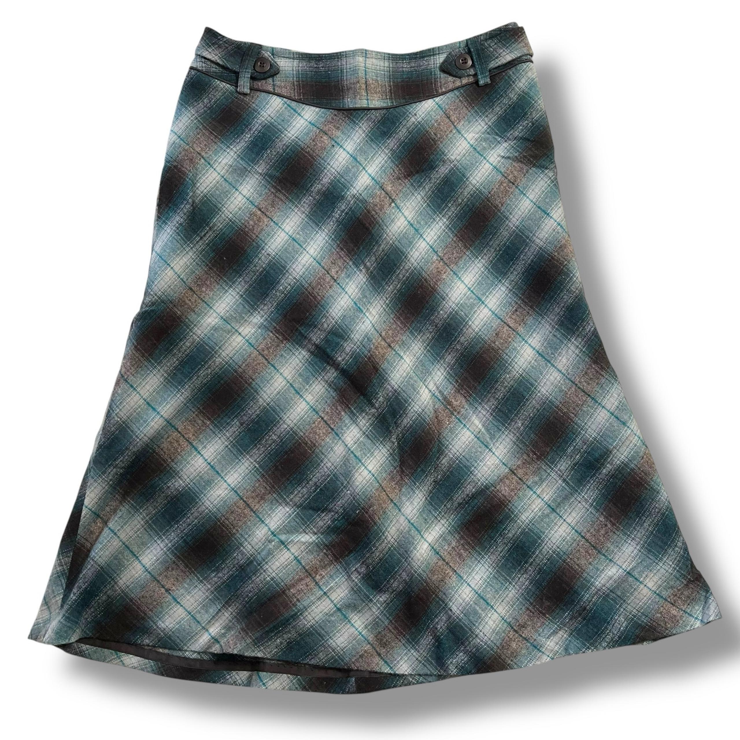 Christopher and Banks Womens Plaid Midi A Line Skirt Belted Green Gray Size 10