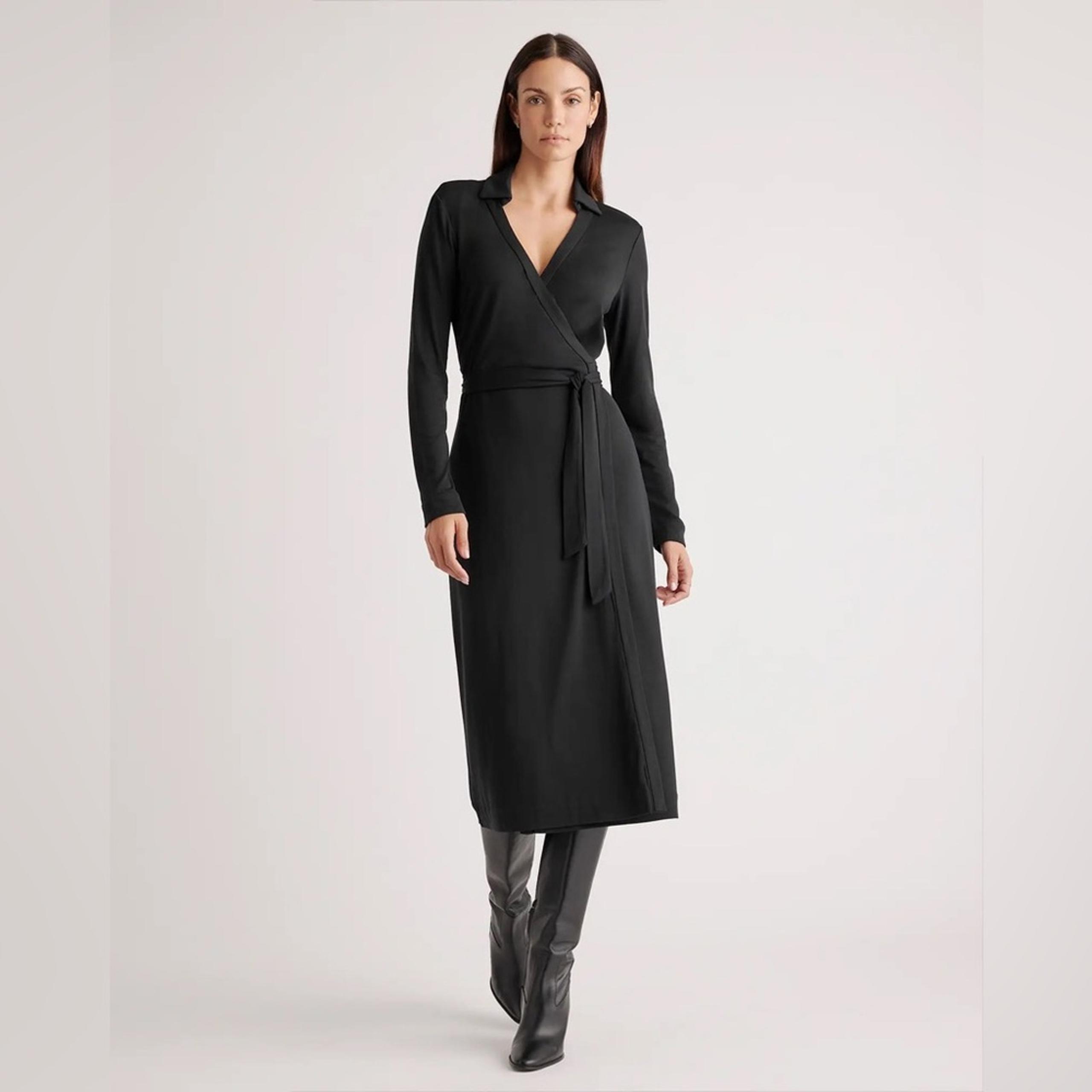 New Quince 100% Silk Jersey Midi Wrap Dress in Black Women’s size Small