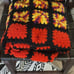 Vintage Red & Black Granny Square Afghan – Bold Rustic Americana Decor (60x40)