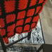 Vintage Red & Black Granny Square Afghan – Bold Rustic Americana Decor (60x40)