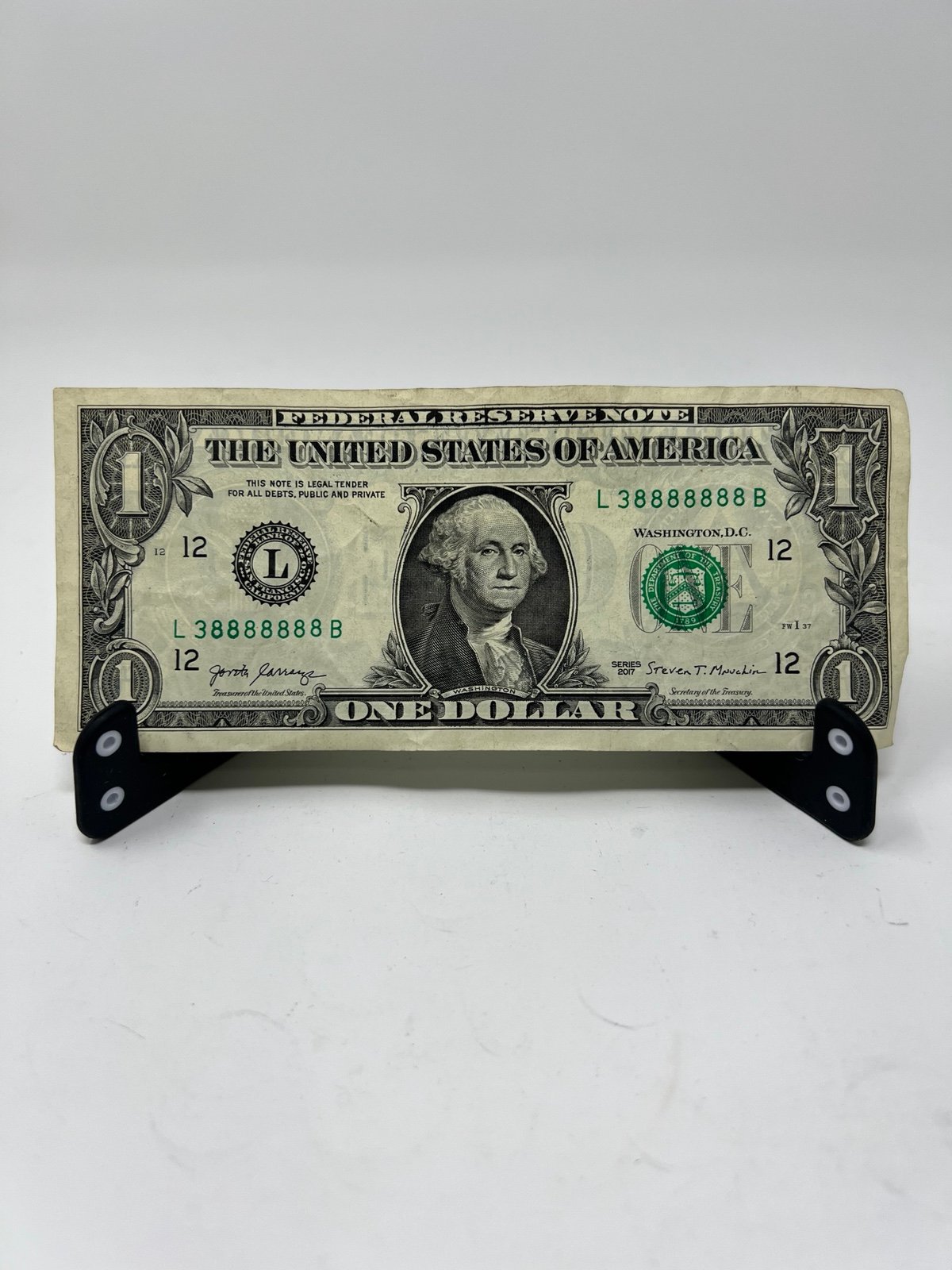 Near Solid 8s Fancy Serial Number One Dollar Bill L38888888B 7 in a Row 8's