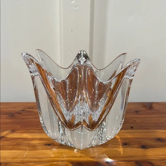 Vintage Orrefors Sweden Belle Bowl Vase Candy Dish 6 Point Tulip Signed