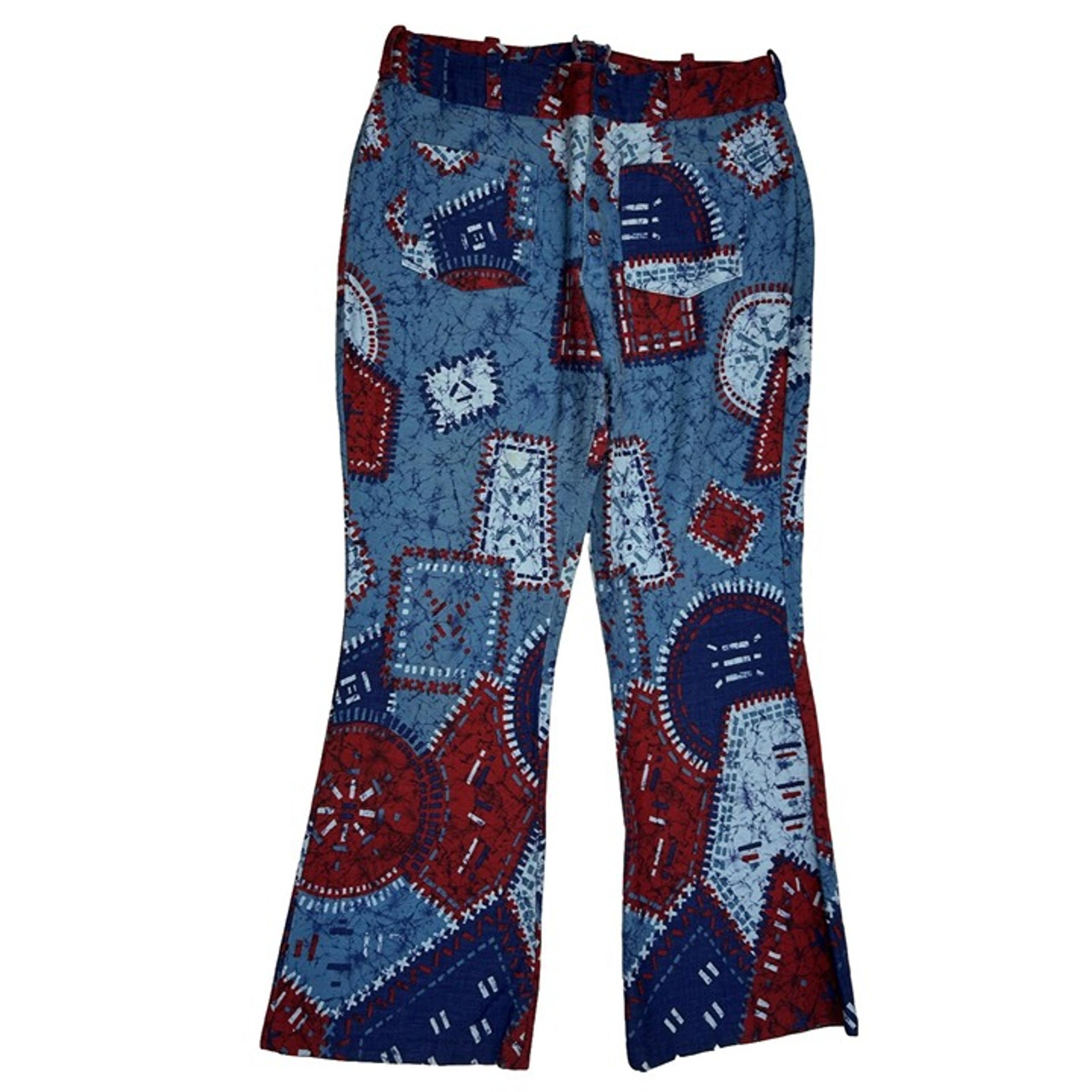 Vintage Womens Large High Rise Button Fly Patchwork Flare Jeans Hippy Disco