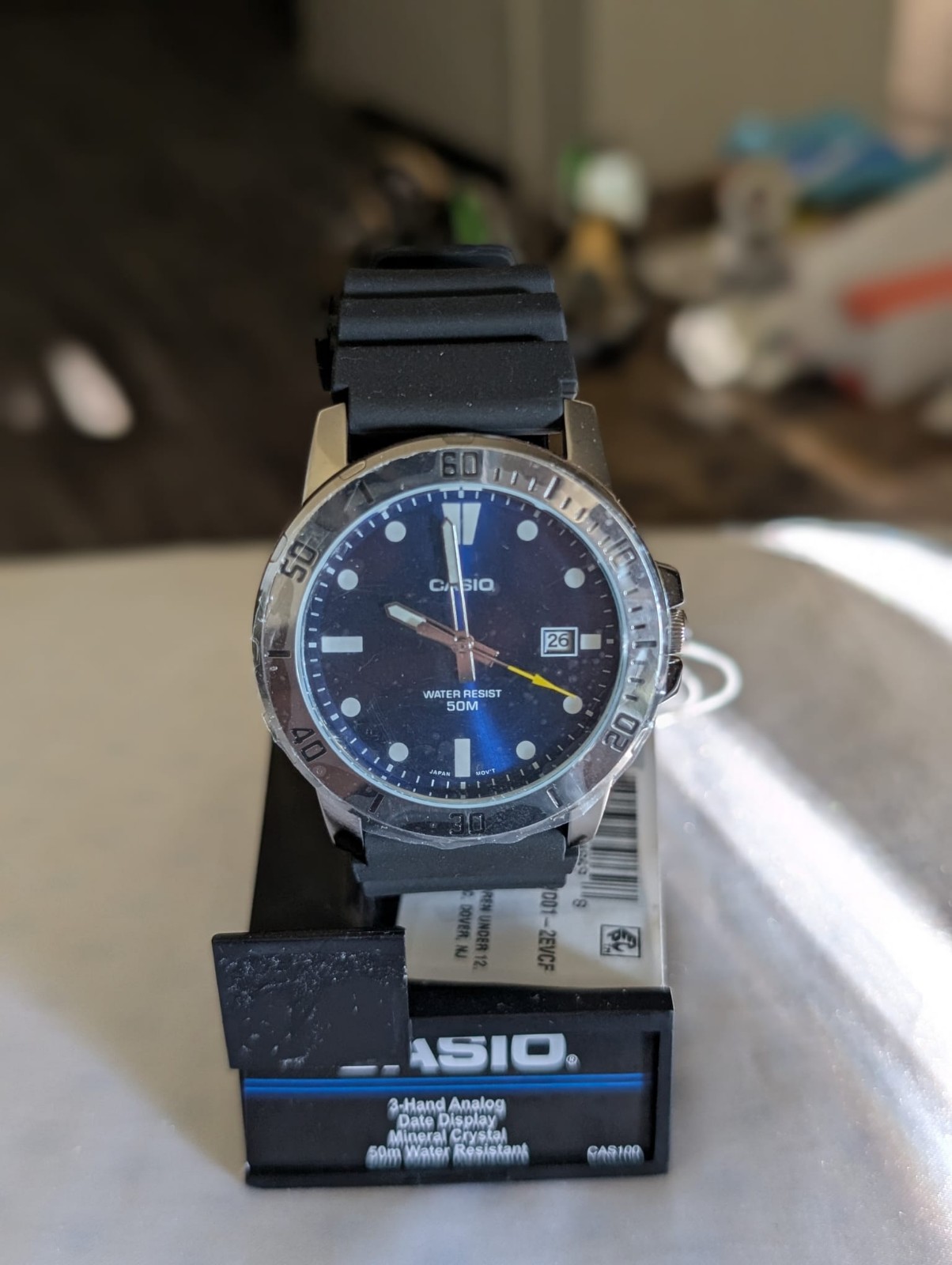 Men's Three-Hand Black Resin Watch 45mm, MTPVD01-2EV Casio