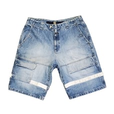 Vintage Y2K MFG Girbaud White Blue Tape Loose Baggy Cargo Denim Shorts - Size 38