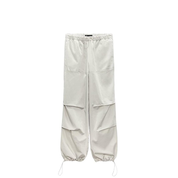 ZARA SATIN EFFECT PARACHUTE PANTS Pearl gray SIZE S| 4661/407