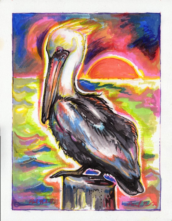 Framed Original Artwork - Pelican - 12 x 15