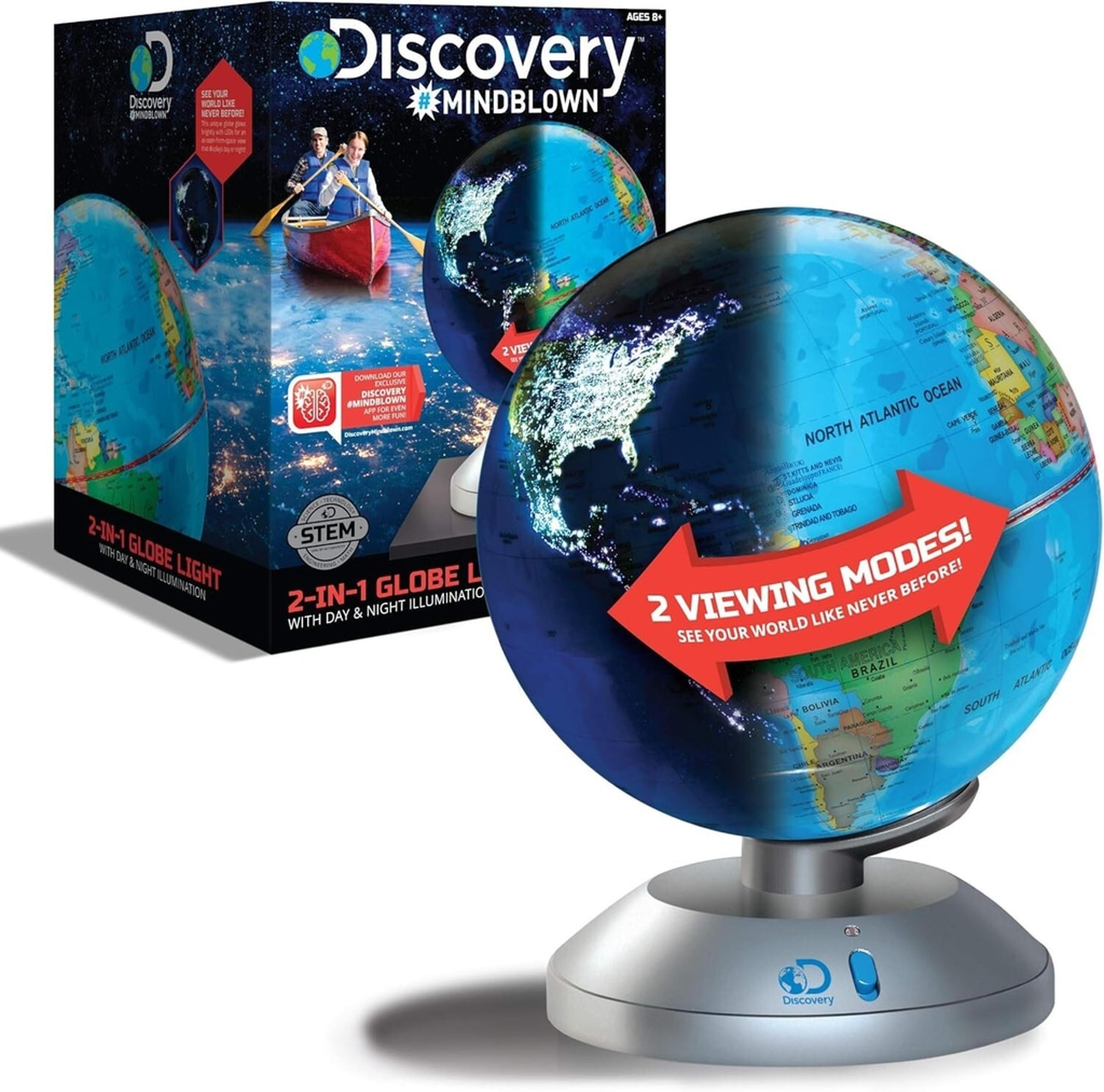 Discovery Kids 2-in-1 World Globe LED Lamp w/Day & Night Modes, STEM Geography