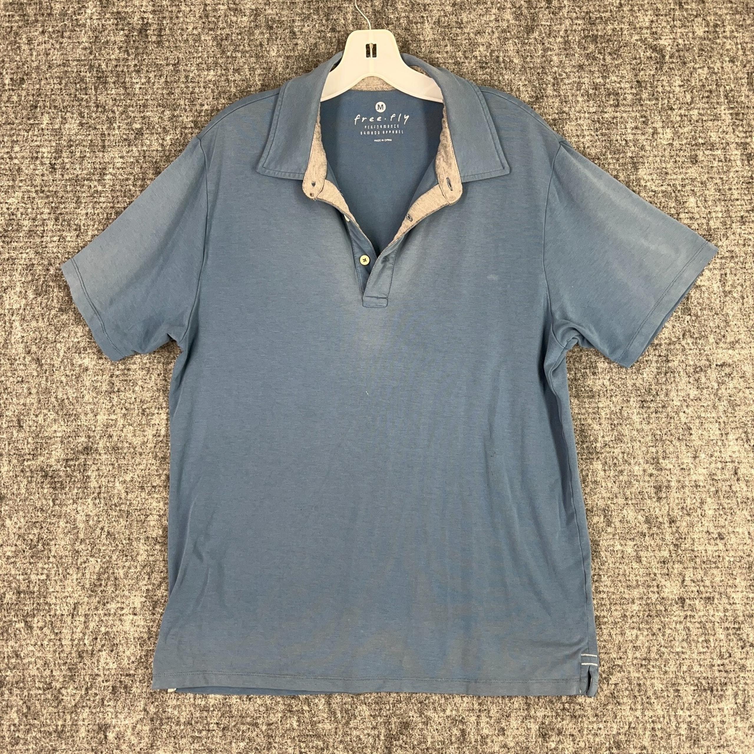 Free Fly Mens Polo Shirt Medium Blue Broken In Worn Performance Preppy Clubhouse