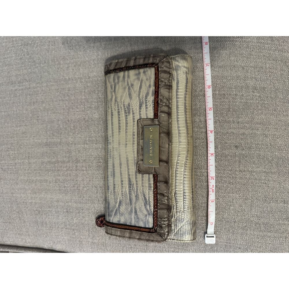 Brahmin Metallic Silver Leather Clutch Wallet with Croc-Embossed Trim