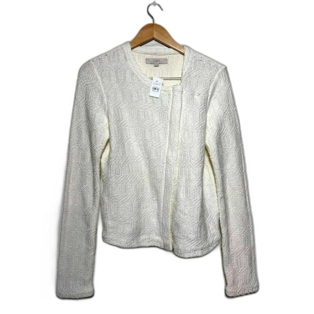 Loft Jacket Women's Medium Ivory Cream Sweater Asymmetrical Zip Cardigan Blazer