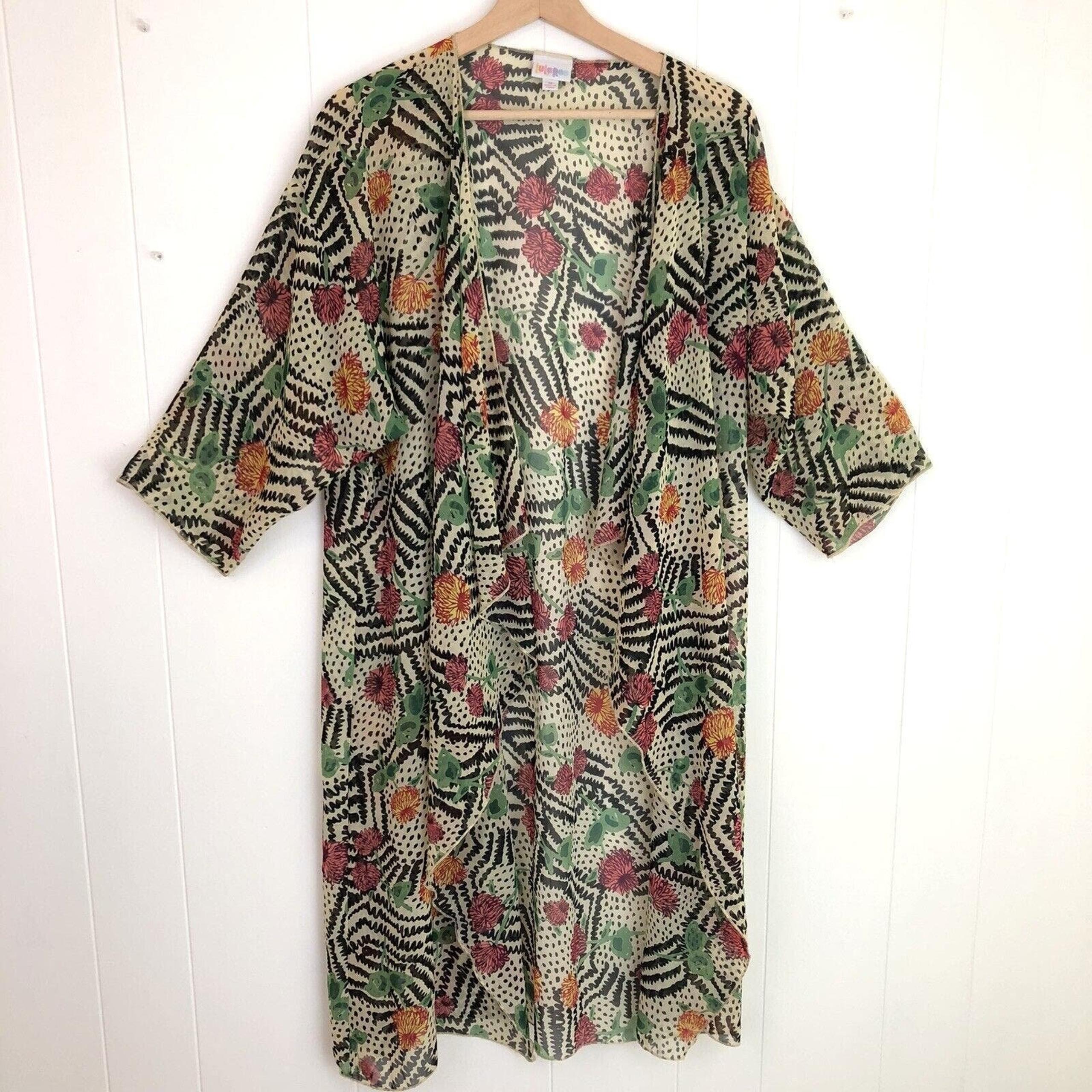 Lularoe Floral Robe Kimono Sheer Cover Multicolored Women's Medium
