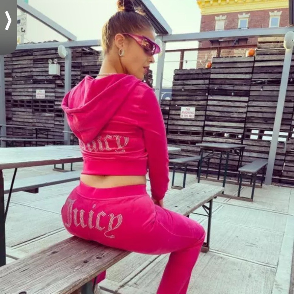 Juicy couture pink party velour zip up hoodie jacket and pants tracksuit size L