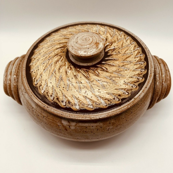John Coiner Handmade Pottery Bowl With Lid Casserole Stoneware 1980 Stamped 10”