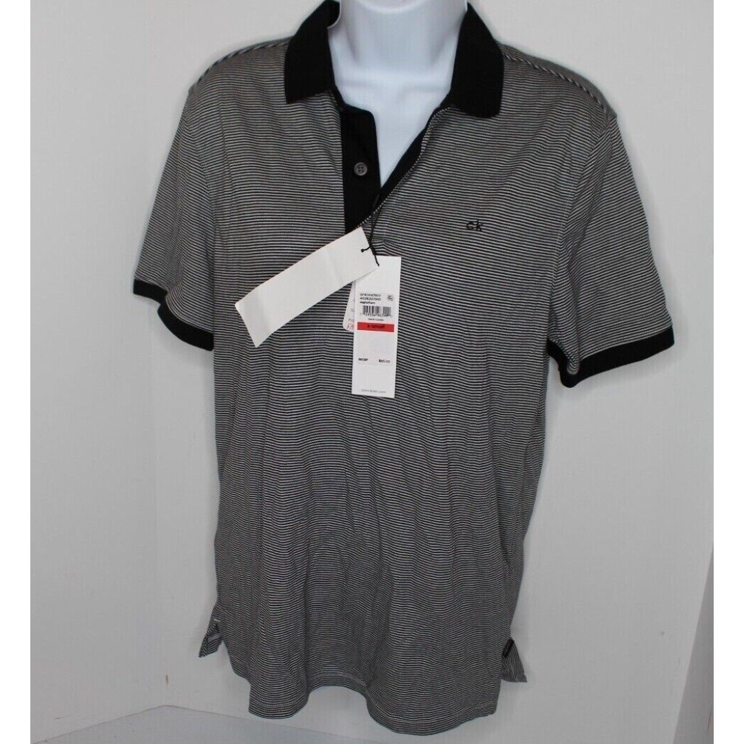 Calvin Klein Women Liquid Touch Short Sleeve Polo Shirt XS black striped