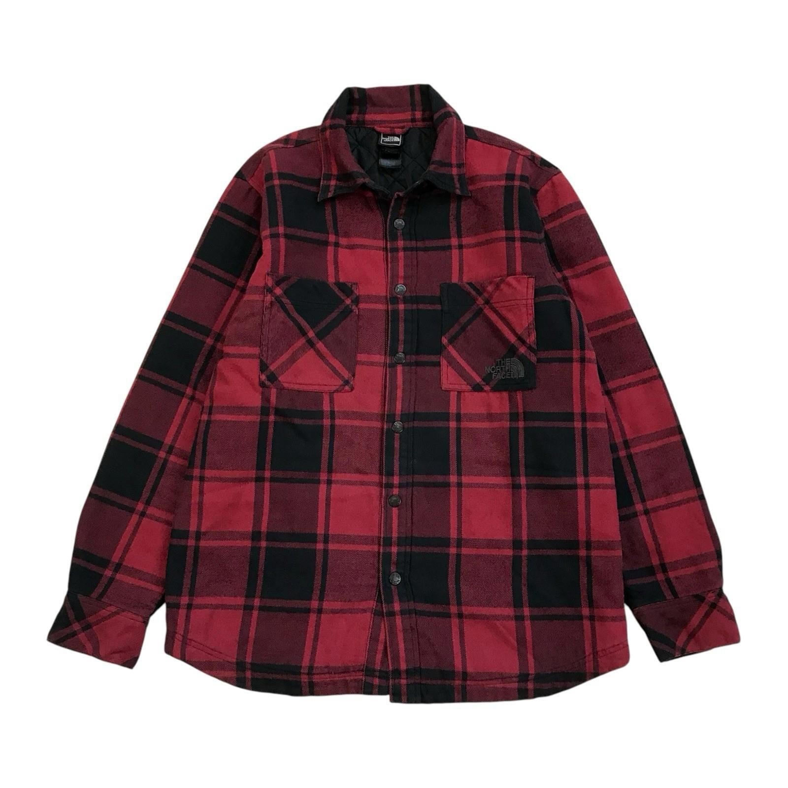 North Face Quilted Jacket Medium M Mens Plaid Flannel Snap Button Shacket TNF