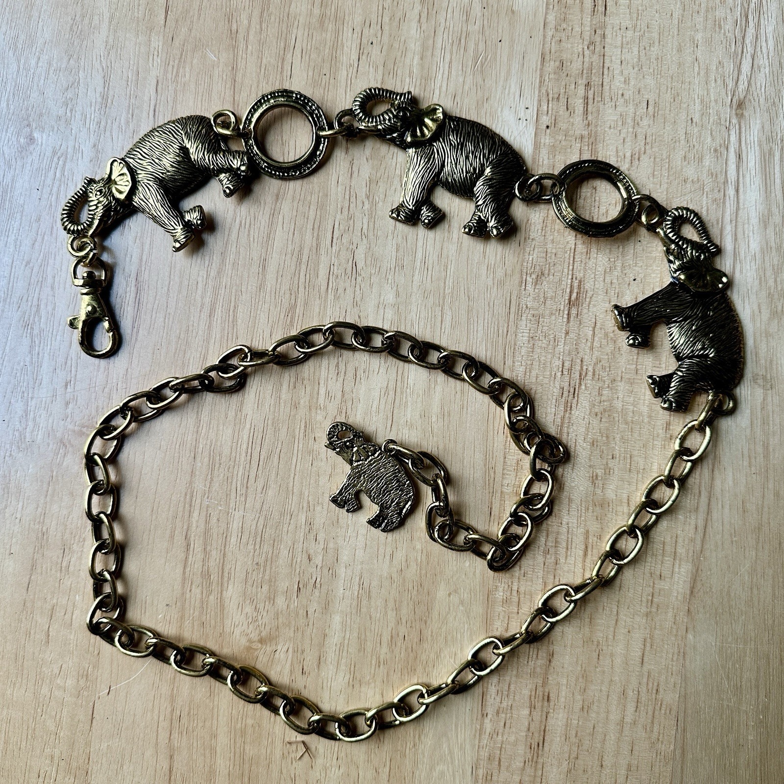 VTG 1980s Retro Elephant Chain Belt Goldtone Metal Adjustable Length 43 Boho
