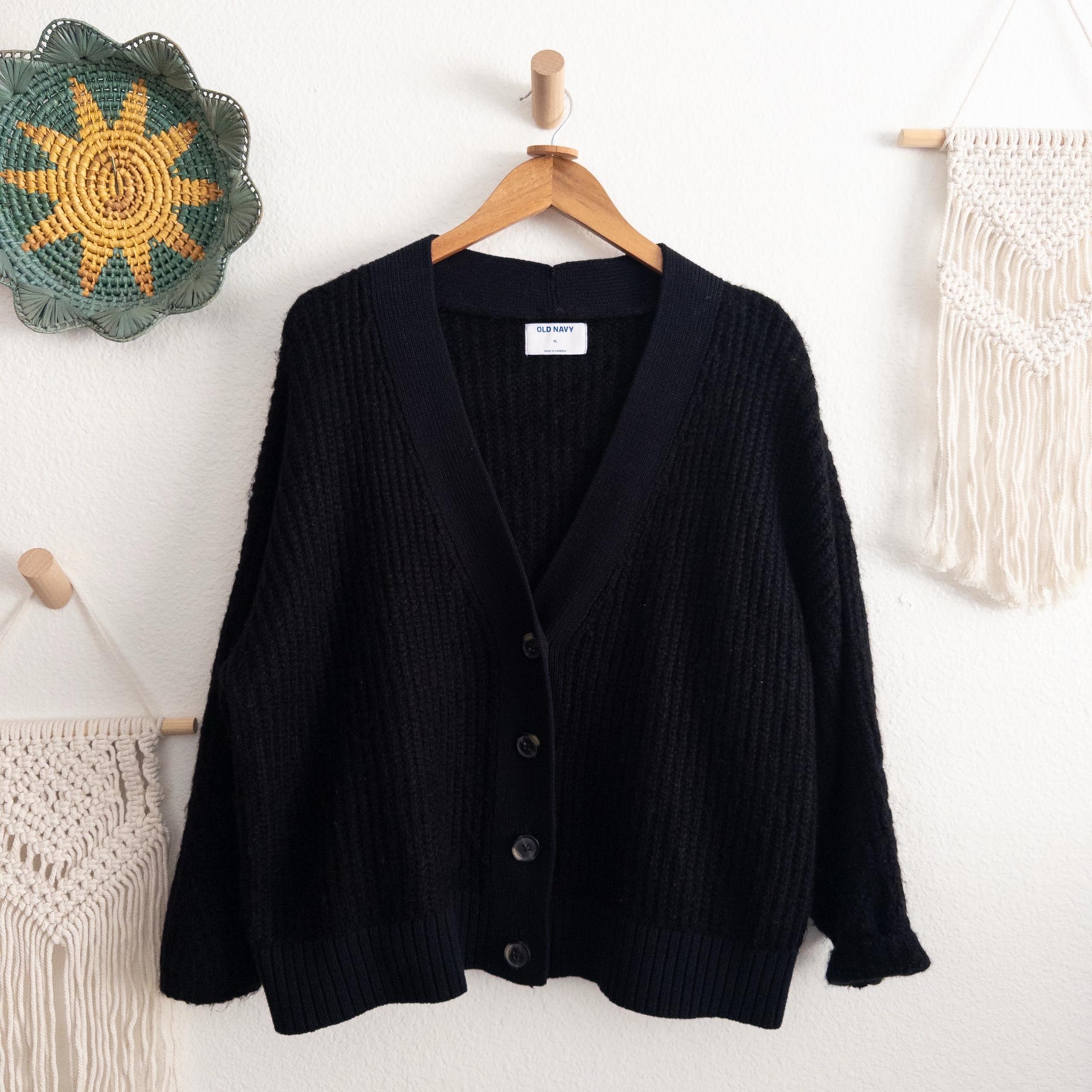 Old Navy Black Ribbed Wool Blend Cardigan Sweater Size XL