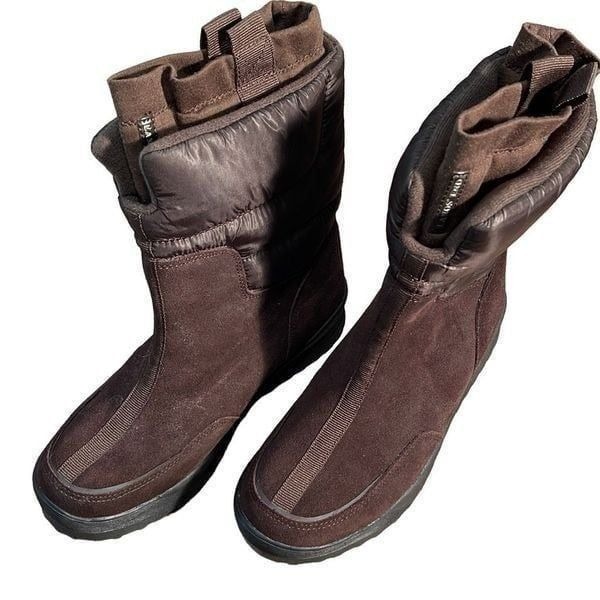 Lands' End Womens Suede Quilted Commuter Winter Snow Boots Brown Size 7B