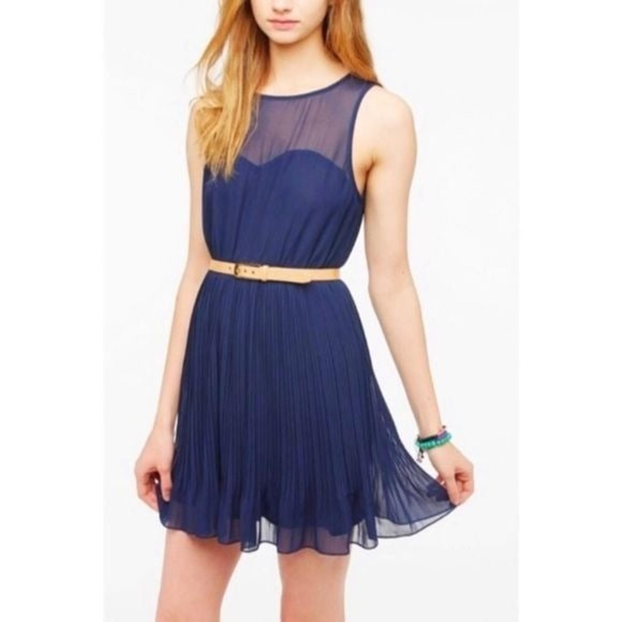 Pins and Needles Navy Chiffon Pleated Dress S