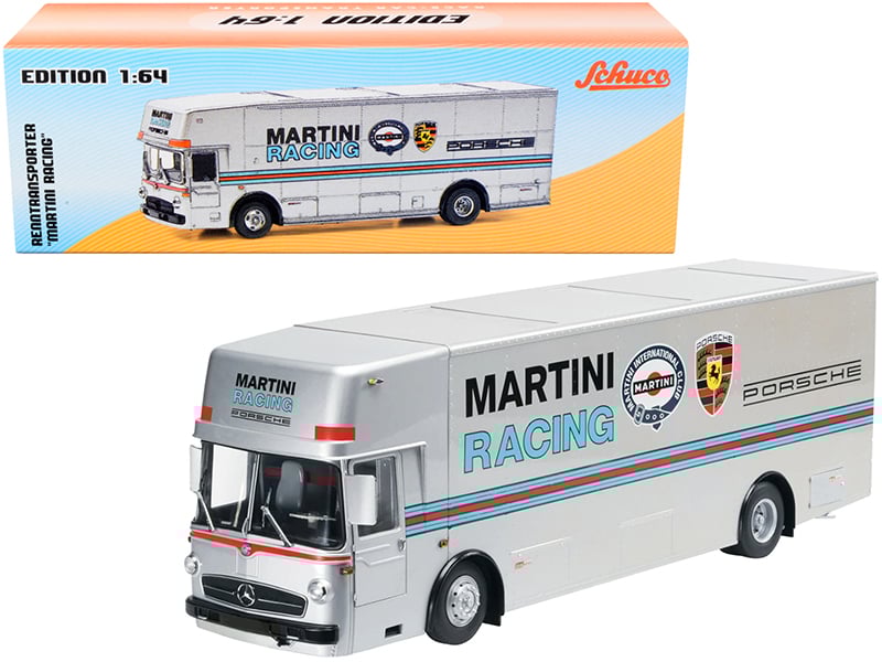 Mercedes Benz Race Car Transporter Martini Racing Silver with Stripes 1/64 Die