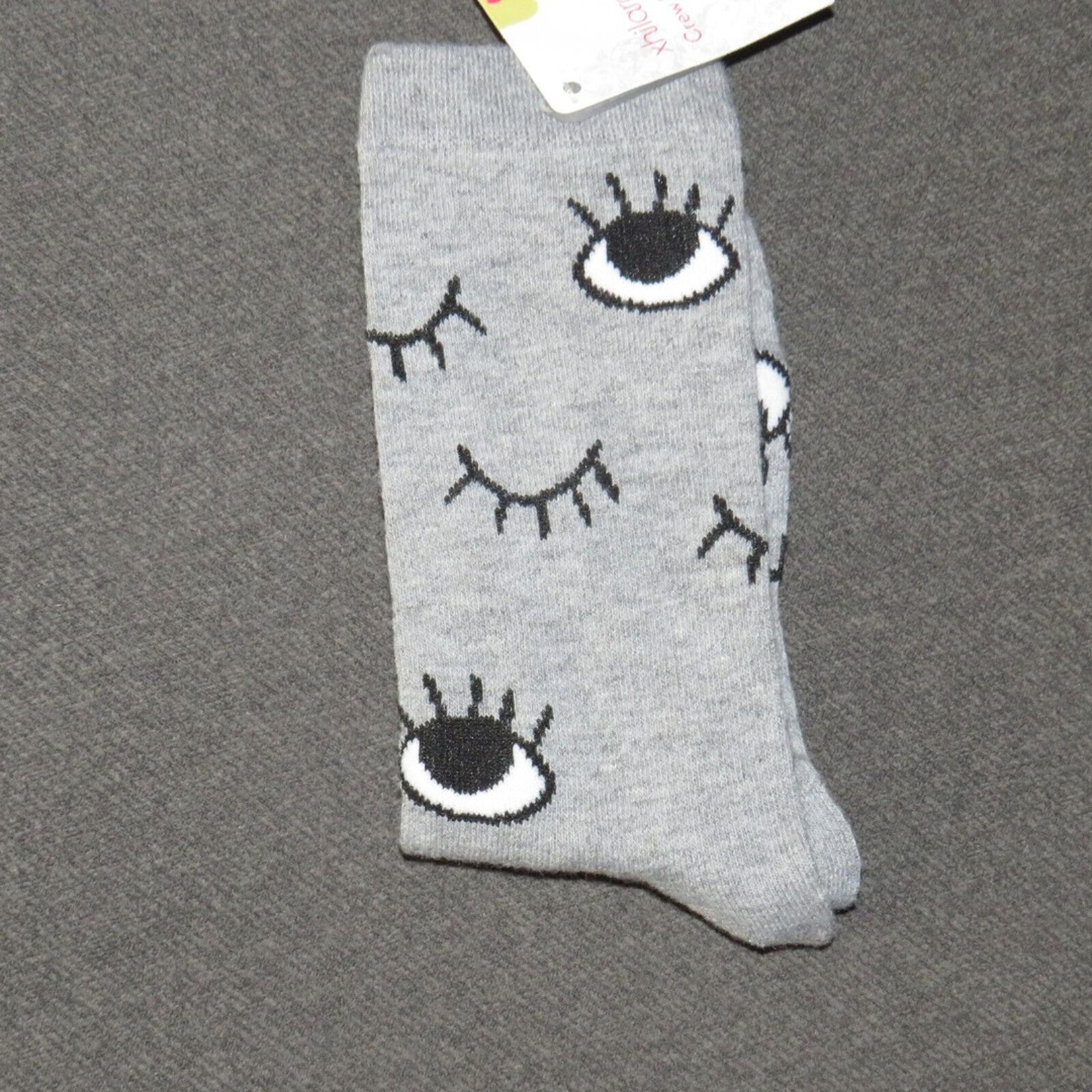 Xhilaration Gray Eye Eyelash Print Crew Socks