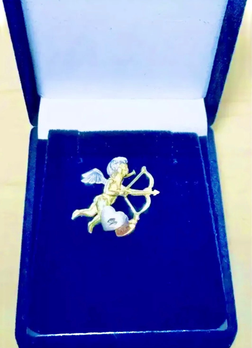 NWOT stamped 10 KT Gold 3-colors Guardian Angle aiming with an arrow, pendent