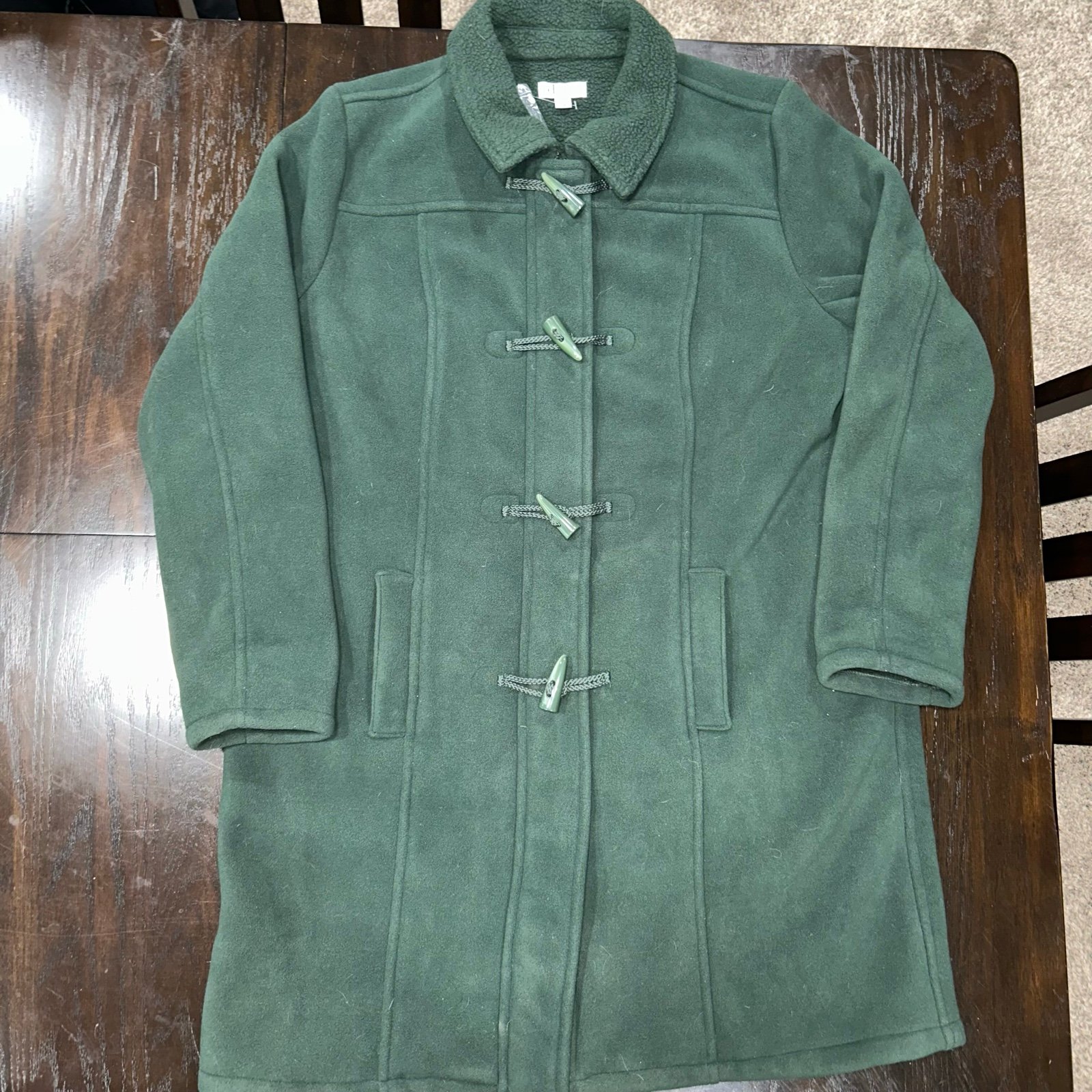New Denim & Co green fleece coat size XL.