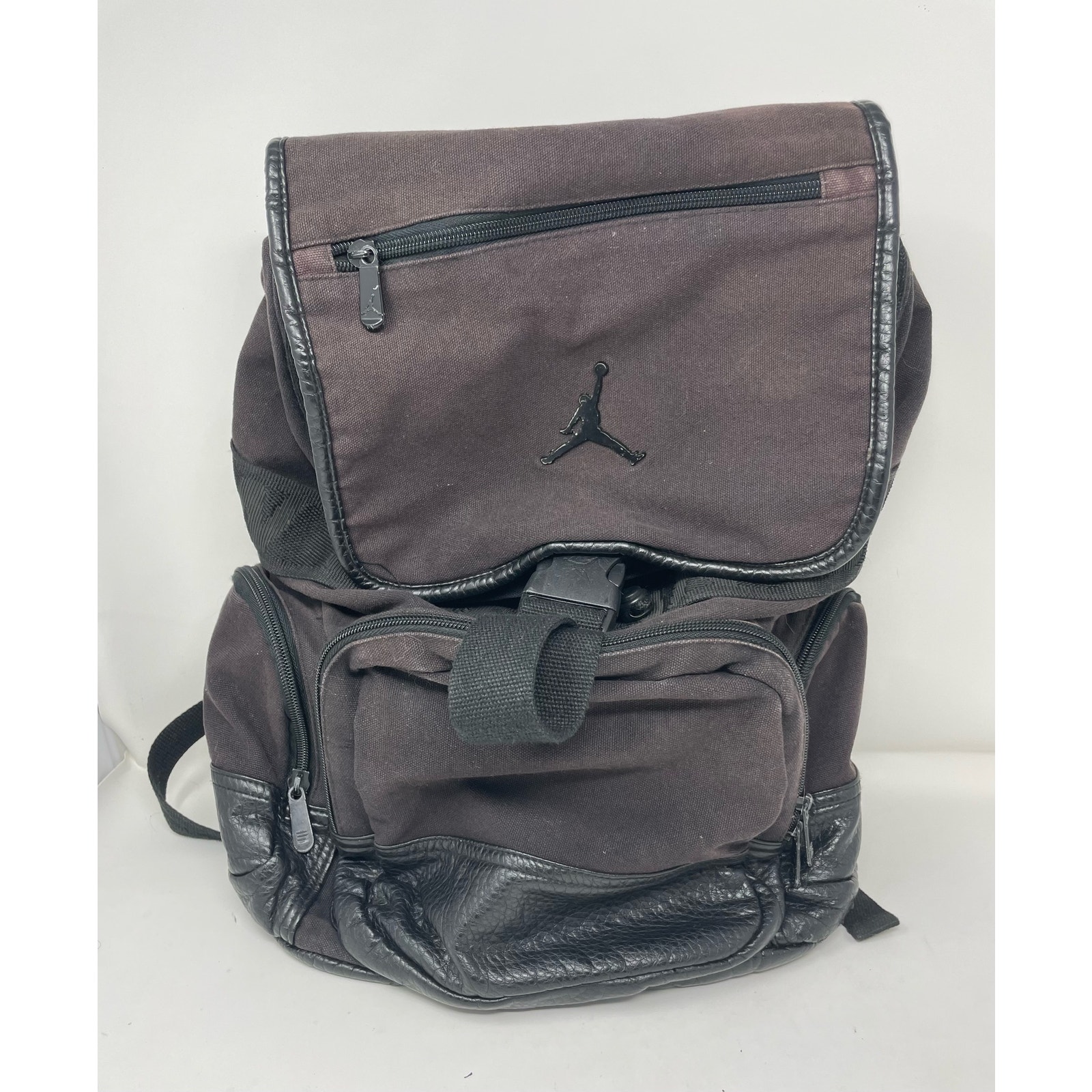 Nike Air Jordan Canvas Backpack Brown Drawstring Adjustable Pockets FLAWED