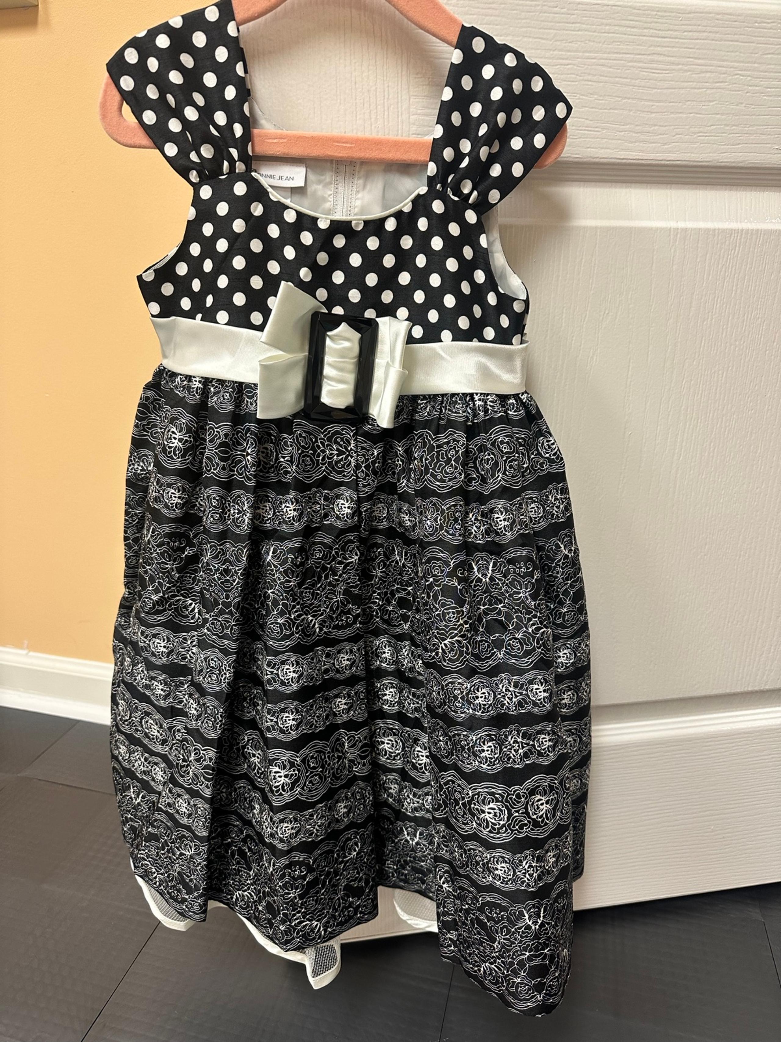 GIRLS BONNIE JEAN SIZE 4 BLACK AND WHITE POLKA DOT DRESS