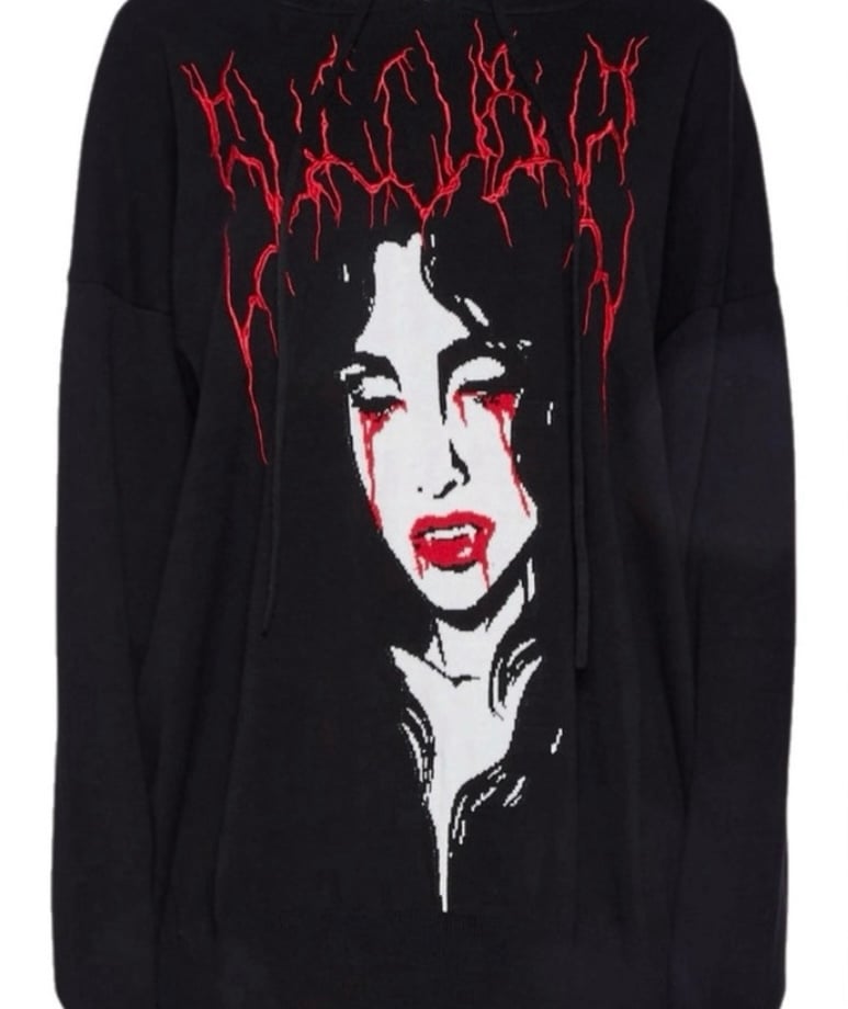 Dolls Kill (X) Widow Death Stare Hooded Sweater S Black Vampire Knit OSized NWT