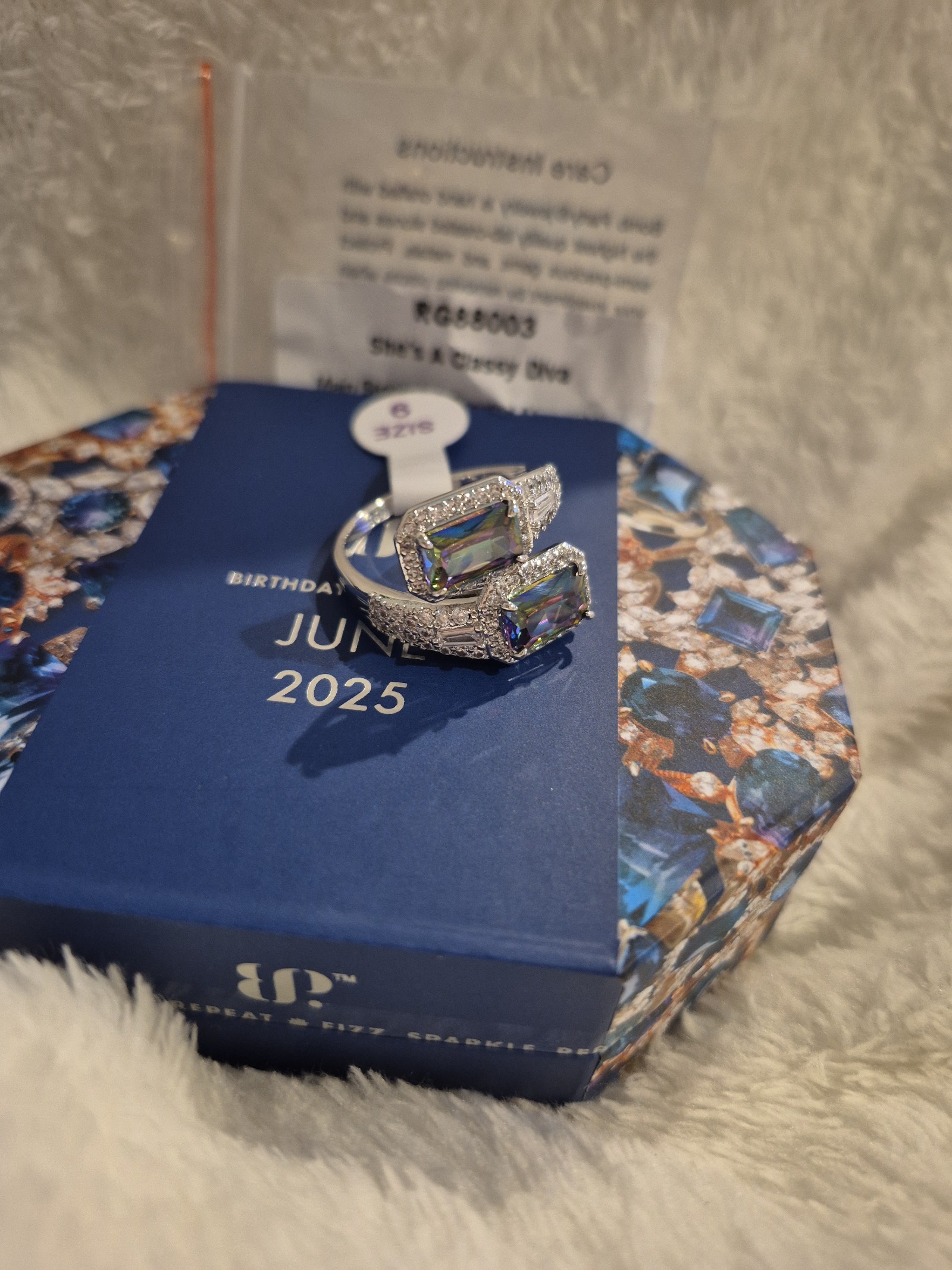 BP June 2025 Birthday Ring Size 9 Lab created Alexandrite Rhodium Plating