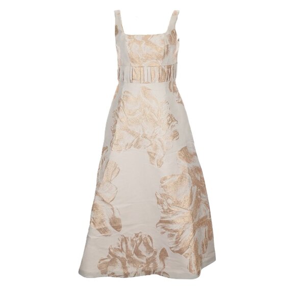 NWT Kay Unger Floral Jacquard Midi in Champagne Fit & Flare Dress 4 298