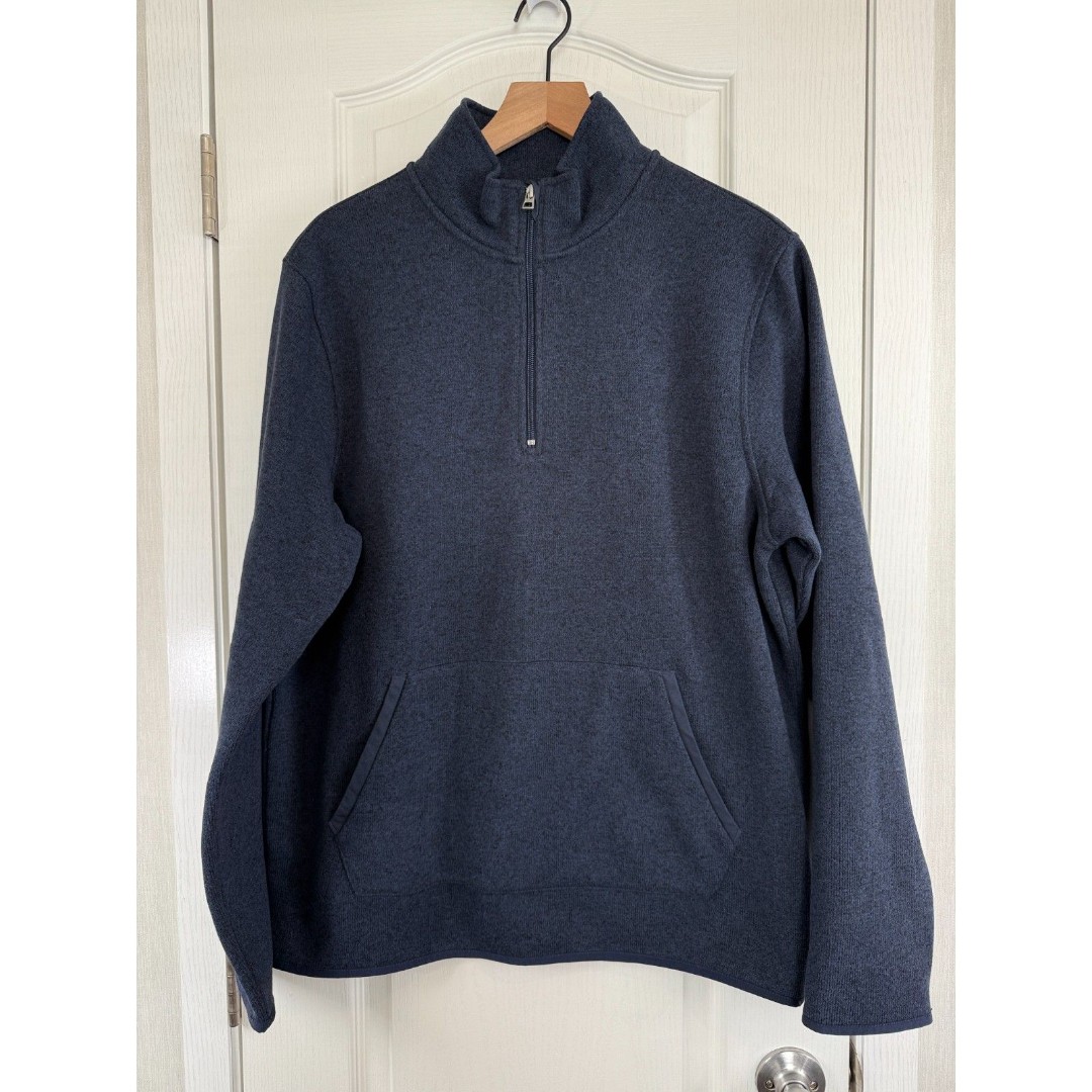 J Crew Mercantile Men's 1/4 Zip Sweater Fleece Pullover Jacket Navy Blue Size L