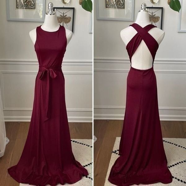 Windsor Deep Red Burgundy Cross Back Gown Dress S