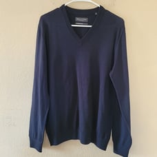MARC O'POLO Mens 100% Wool V-Neck Jumper Pullover Sweater Size Medium Navy Blue