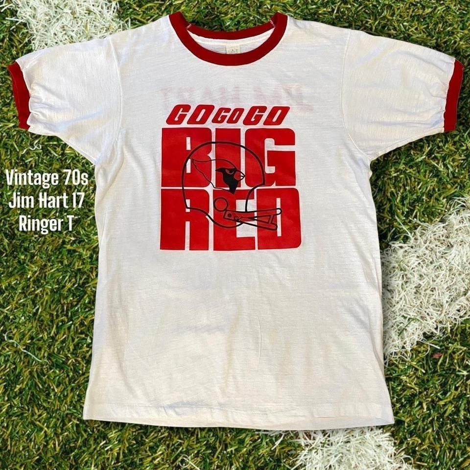 Vintage 70s St. Louis Cardinals Football Go Big Red Jim Hart 17 Ringer T Shirt